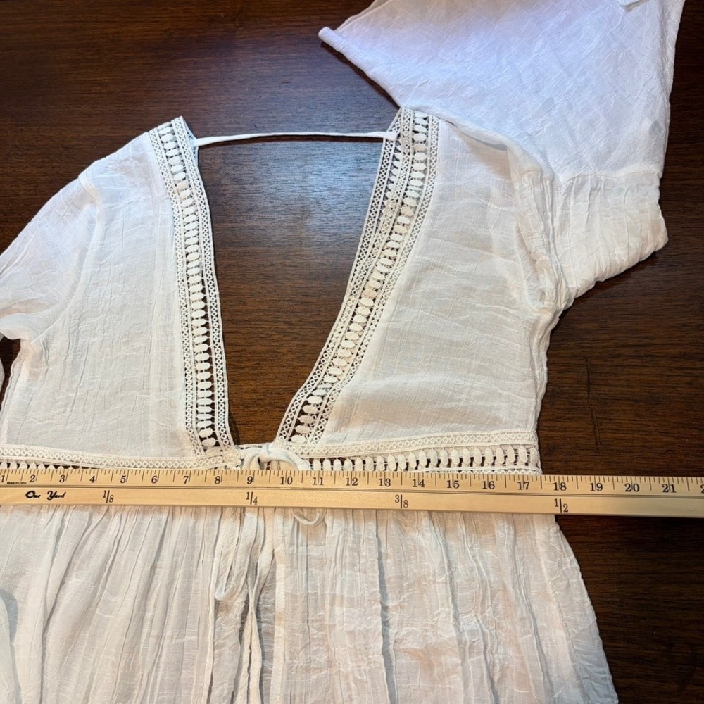 Women's Midi Open Tie Swim Cover Up Sz. L Oversized Duster White Bohemian Boho - Picture 11 of 12